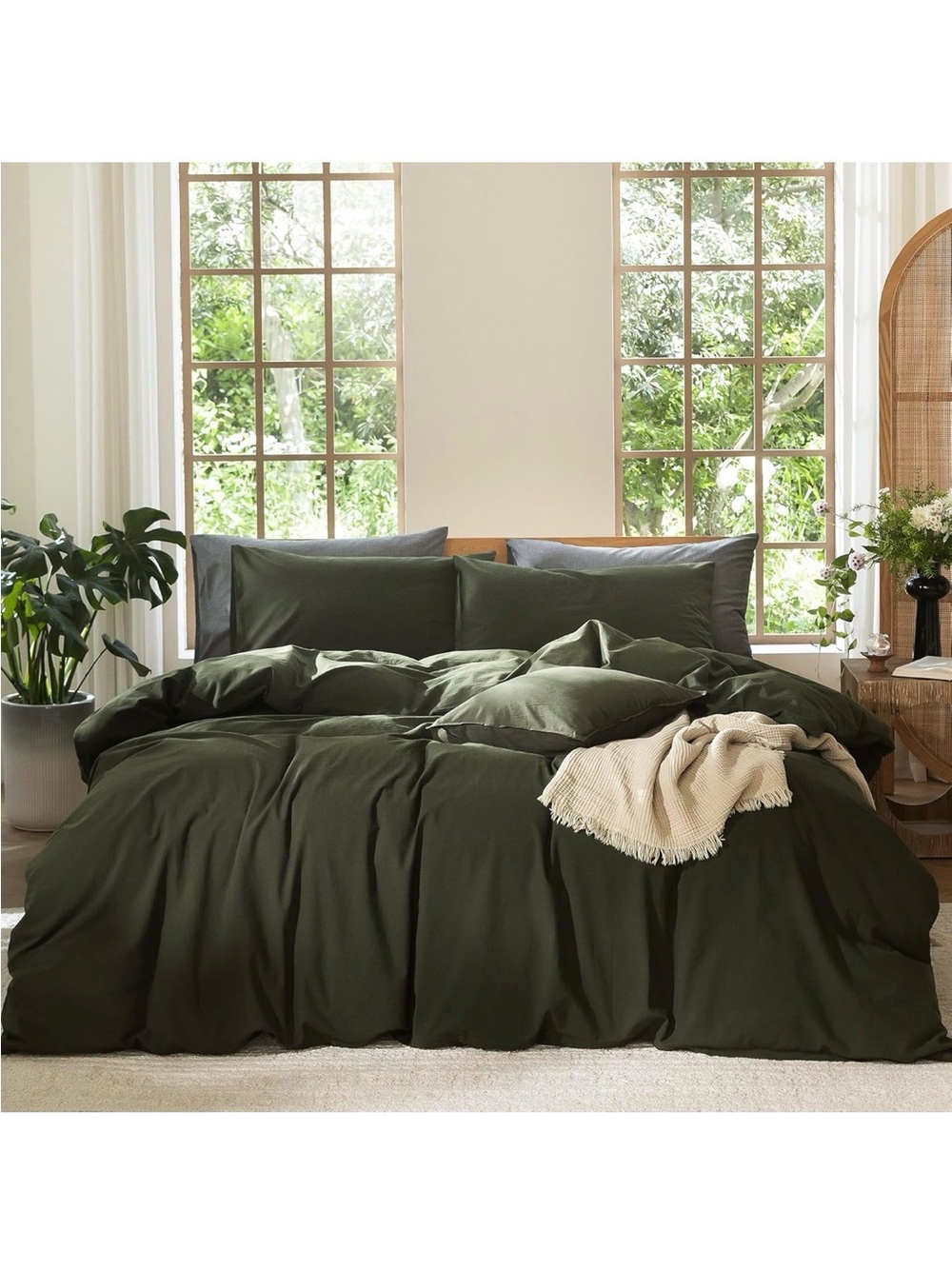 NEW MooMee Bedding Duvet Cover Set 100% Washed Cotton Linen Like Texture. King